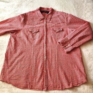 Citicraze 2X Red/White Gingham Seersucker Western Style Long Sleeve Shirt
